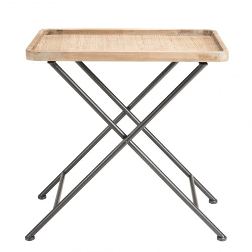 Macabane - Table d'appoint rectangulaire cannage pieds métal - KORIA - Le salon