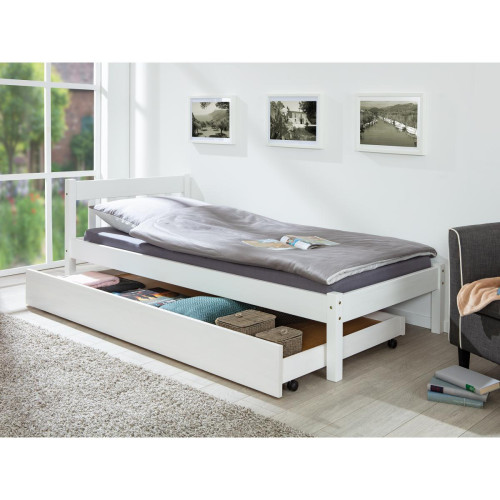 3S. x Home -  Tiroir de lit blanc à roulettes Umea weiss 200 - Sélection meuble & déco Intemporel