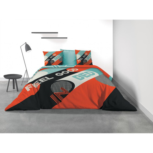 Les Ateliers du linge - Parure de lit 2 personnes Feel Good avec housse de couette et taies d'oreiller Imprimé - Linge de lit multicolore
