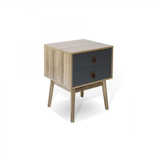 3S. x Home - Cabinet 2 tiroirs Bois/Gris LEREA - Commodes et chiffonniers bois