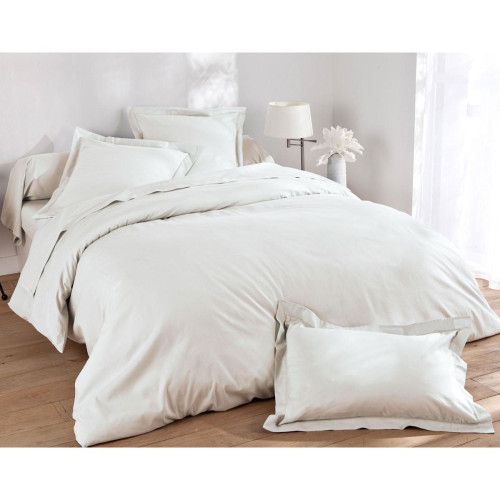 Becquet - Taie d'oreiller ou traversin en lin uni Blanc cassé - Linge de lit lin