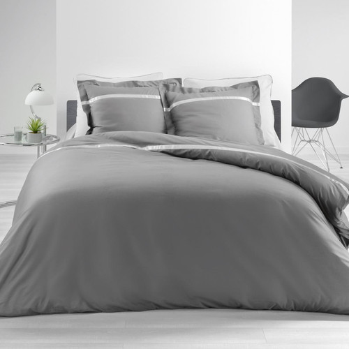 Douceur d'Intérieur - Parure Satinea Gris & Blanc - Parures de lit gris