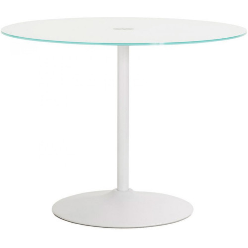 3S. x Home - Table à Manger blanche ronde design plateau en verre ORLANDO - Mobilier Deco