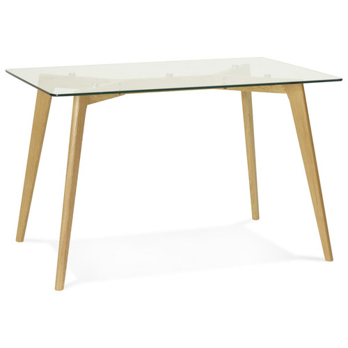 3S. x Home - Table à Manger rectangulaire avec plateau en verre pieds bois TAMPERE - Table Salle A Manger Design