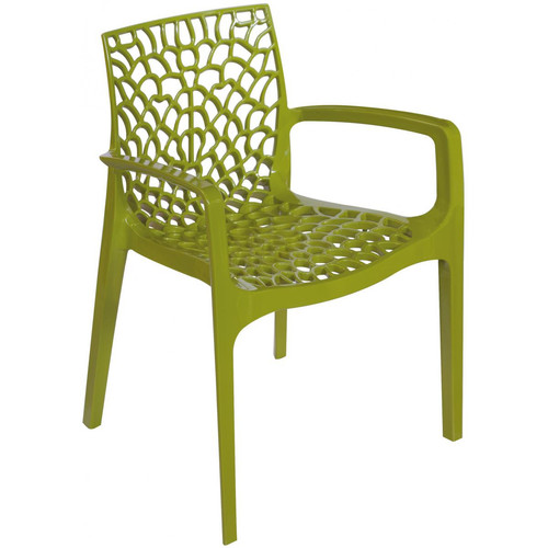 3S. x Home - Chaise Design Verte Anis Avec Accoudoirs DENTELLE - Promo La Salle A Manger Design