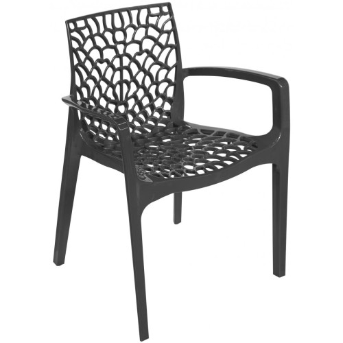 3S. x Home - Chaise Design Anthracite Avec Accoudoirs DENTELLE - Soldes chaises, tabourets, bancs