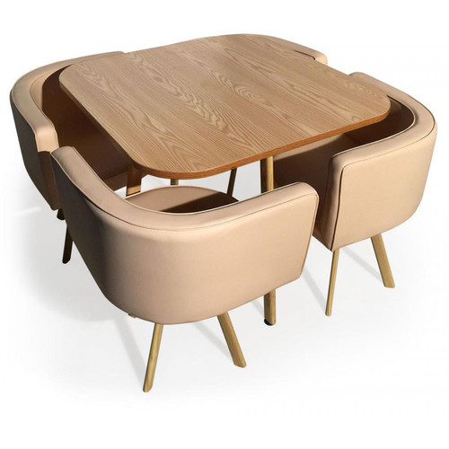 3S. x Home - Ensemble de table et 4 chaises matelassées scandinave beige LEVIN - Les couleurs de l'automne Meuble & Déco