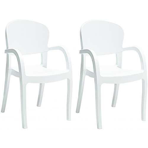 3S. x Home - Lot De 2 Chaises Design Blanches Avec Accoudoirs GLAM - Soldes chaises, tabourets, bancs