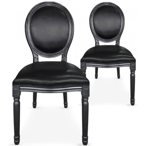 3S. x Home - Lot De 2 Chaises Médaillon simili Noir Baroque VERSAILLES - Chaise