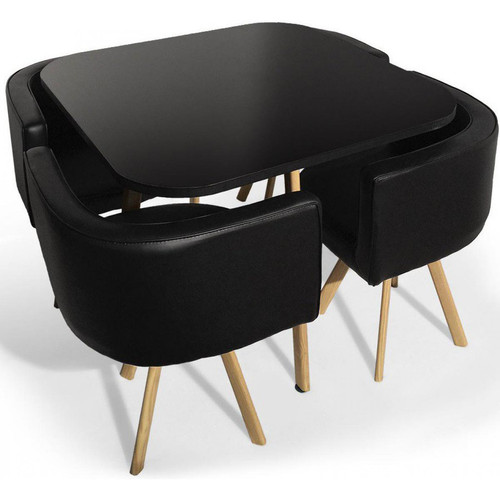3S. x Home - Table Avec Chaises Encastrables Scandinaves Noir COPENHAGUE - Table Salle A Manger Design