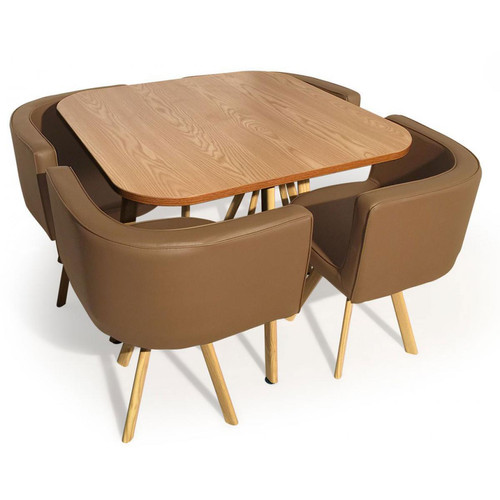 3S. x Home - Table Avec Chaises Encastrables Scandinaves Taupe COPENHAGUE - Mobilier Deco