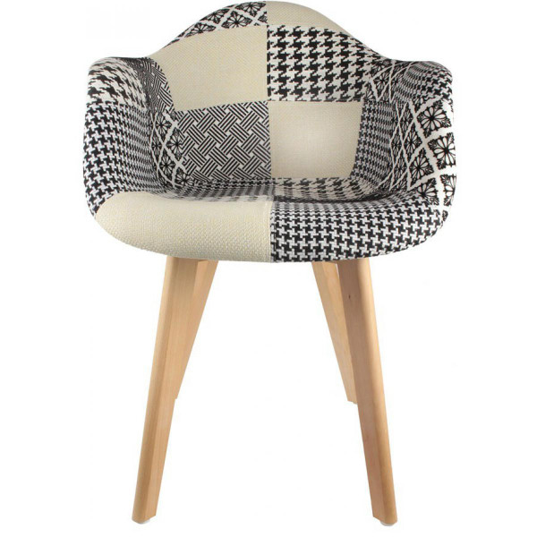 Chaise scandinave avec accoudoir patchwork bicolore FJORD Beige 3S. x Home Meuble & Déco
