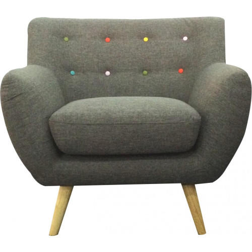 3S. x Home - Fauteuil scandinave avec boutons multicolores LIZZY Anthracite - French Days Mobilier Déco