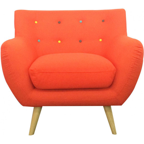 3S. x Home - Fauteuil scandinave avec boutons multicolores LIZZY Orange - Fauteuil Design
