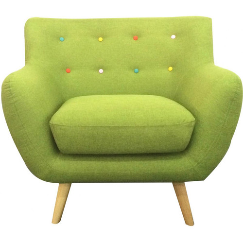 3S. x Home - Fauteuil scandinave avec boutons multicolores LIZZY Vert - Sélection meuble & déco Scandinave