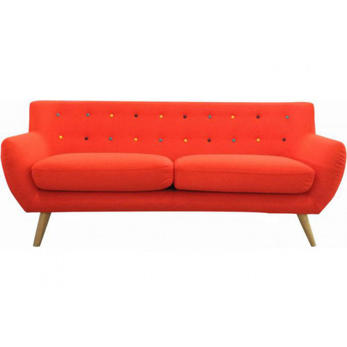 3S. x Home - Canapé 3 places avec boutons multicolores ALGANIA Orange - Canapé Design