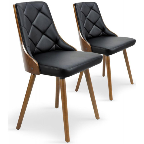 3S. x Home - Lot de 2 chaises scandinave noisette et noir HADRA - Chaise Design