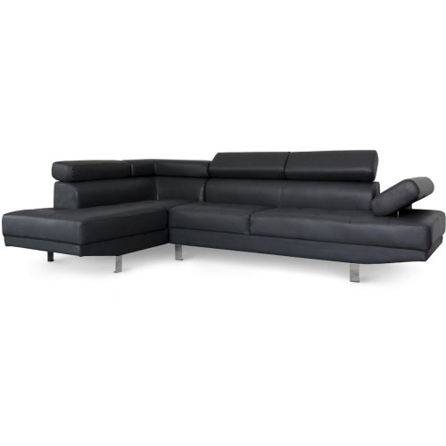 3S. x Home - Canapé d'angle noir avec têtière relevable MADURI - Canapé D'angle Design