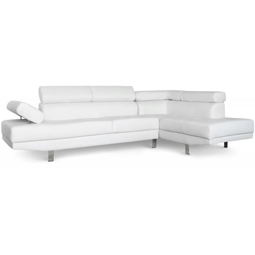 3S. x Home - Canapé d'angle blanc avec têtière relevable MADURI - Canapé D'angle Design