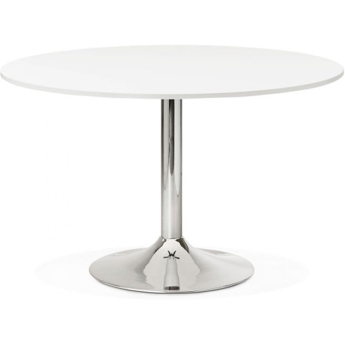 3S. x Home - Table ronde avec plateau en bois blanc et pied en métal EMMA - Table Salle A Manger Design