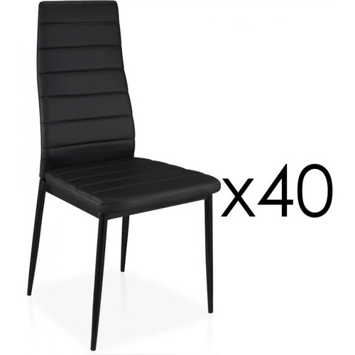 3S. x Home - Lot de 40 Chaises Design Simili Cuir Noir HOUSTON - Mobilier Deco