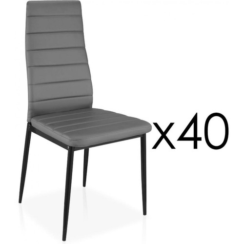 3S. x Home - Lot de 40 Chaises Design Simili Cuir Gris HOUSTON - Chaise