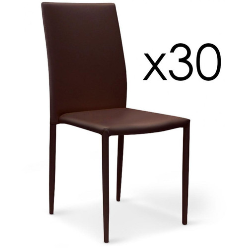 3S. x Home - Lot de 30 Chaises Empilables Simili Marron SUVA - Chaise