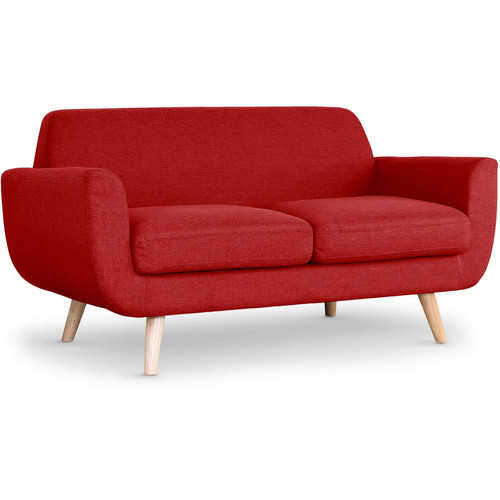 3S. x Home - Canapé Scandinave 2 Places Tissu Rouge TELIA - Canapes scandinaves