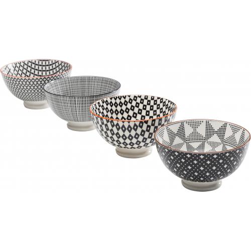 Kare Design - Lot De 4 Bols KARE DESIGN En Porcelaine Impression Géométrique Noir Et Blanc  D15 BOGOLANA - Promo Arts de la table