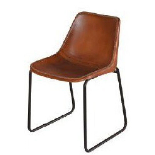 3S. x Home - Chaise Design En Cuir Marron SENZI - Chaise, tabouret, banc