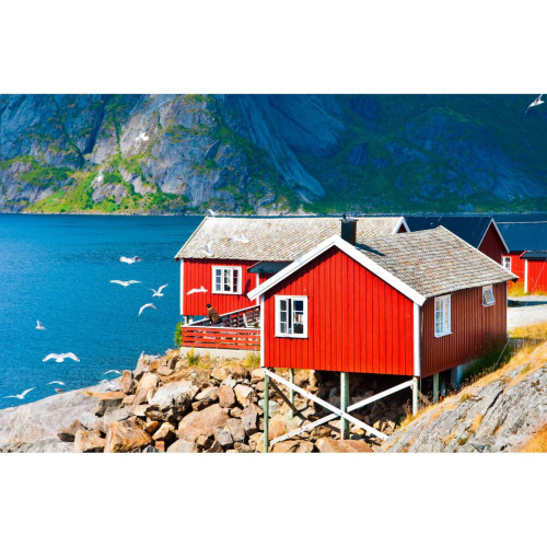 3S. x Home - Tableau Scandinave Noway Red Houses 80x55 - Tableau, toile