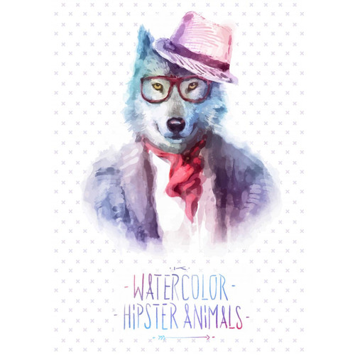 3S. x Home - Tableau Animal Hipster Loup Hipster 55x80 - Tableau, toile