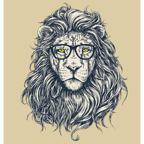 3S. x Home - Tableau Animal Hipster Lion Hipster 60x60 - Décoration Murale Design