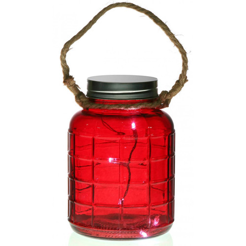 3S. x Home - Bouteille lumineuse LED rouge transparente 14cm KARANA - Décoration lumineuse