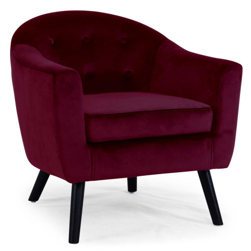 3S. x Home - Fauteuil Scandinave Velours Rouge OLAF - Fauteuil rouge design