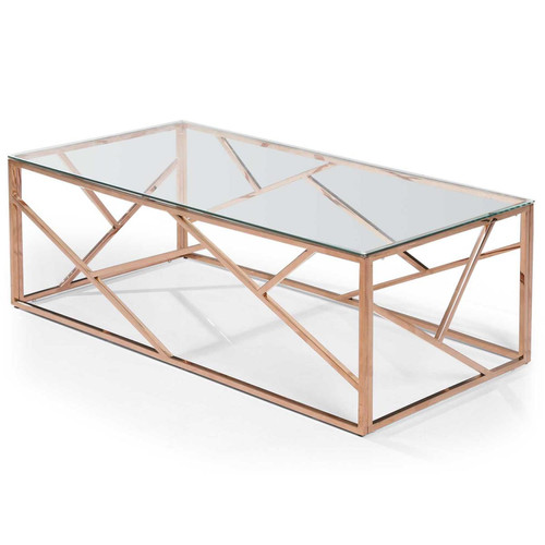 3S. x Home - Table Basse Rectangulaire Or Rose Verre Transparent TAMBA - Table basse