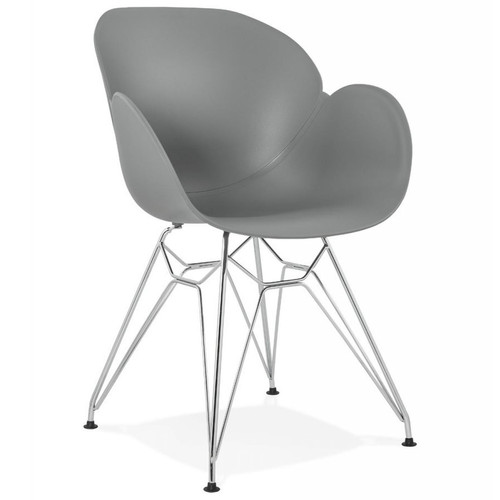 3S. x Home - Chaise à Dossier et Accoudoirs Gris ELVAN - La Salle A Manger Design