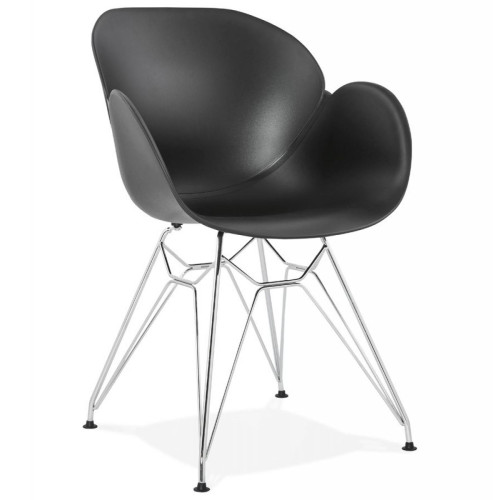 3S. x Home - Chaise à Dossier et Accoudoirs Noir ELVAN - Chaise Et Tabouret Et Banc Design