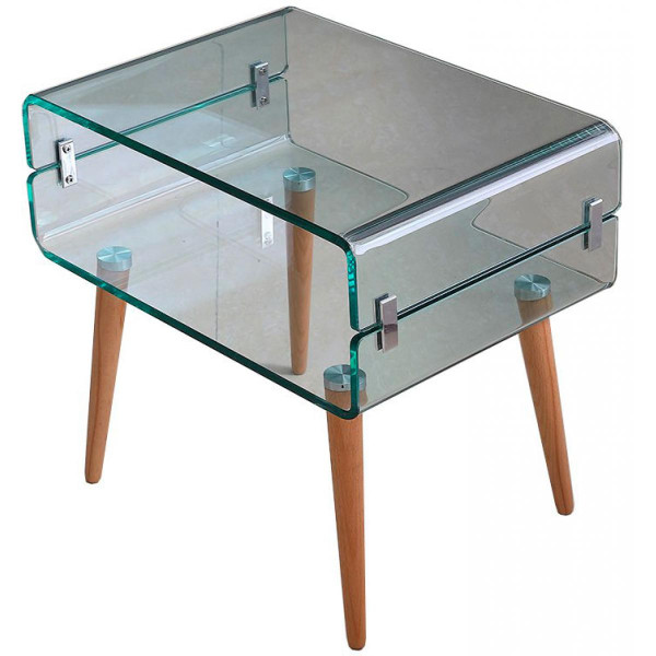 Table de Chevet Verre Bois FIRNA Transparent 3S. x Home Meuble & Déco