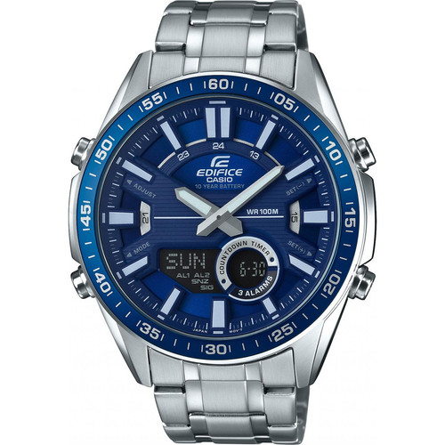 Casio - Montre Casio EFV-C100D-2AVEF - Edifice Chronographe Acier Argenté Cadran Bleu  Homme - Montre chronographe
