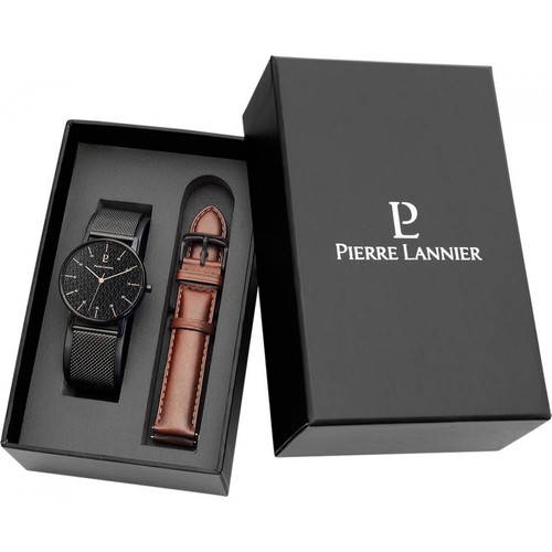 Pierre Lannier - Montre Pierre Lannier 378B438 - Montre Coffret Bracelet Cuir et Maille Milanaise  Homme - Toutes les montres
