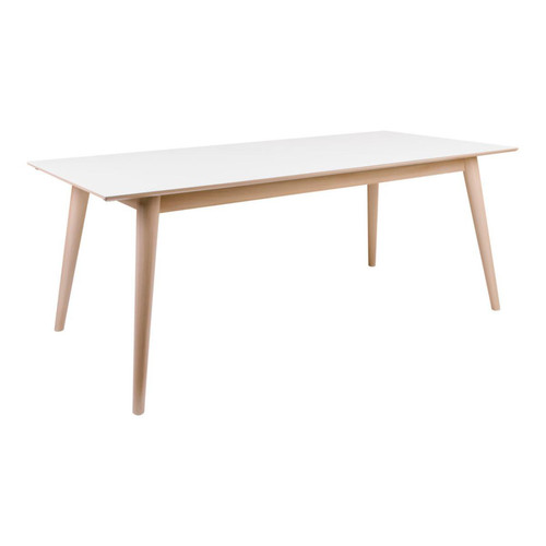 House Nordic - Table à Manger COPENHAGEN Blanc et Pietement Naturel 195/285x90 cm - Table Salle A Manger Design