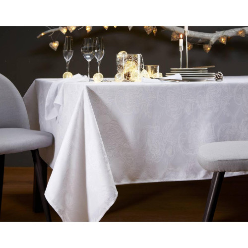 Becquet - Lot De 3 Serviettes Damassé Polyester Nydel® Blanc 45 x 45 cm - Serviette de table