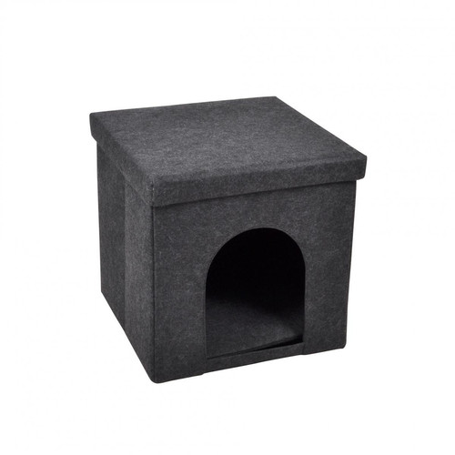 3S. x Home - Pouf Cube Ottoman Gris Noir - Accessoires pour animaux