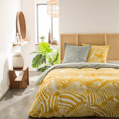 Today - Parure de lit 2 personnes Coton Imprimé ZIBRA Jaune - Linge de lit jaune