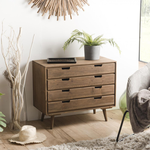 Macabane - Commode ANDY Scandi Bois 4 Tiroirs Sapin - Soldes Mobilier Déco