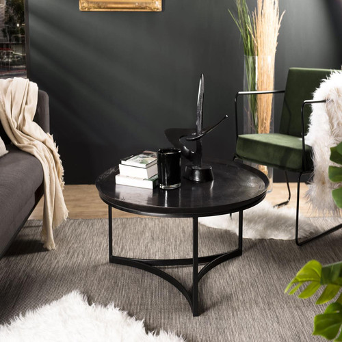 Macabane - Table Basse Ronde JOHAN 100X100Cm Aluminium Noir - Macabane meubles & déco