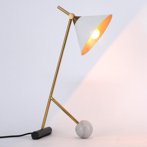 3S. x Home - Lampe de Table Ecco Blanc et Laiton - Lampe