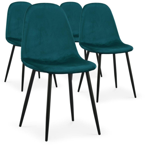 3S. x Home - Lot de 4 chaises Gao Velours Vert - Chaise, tabouret, banc