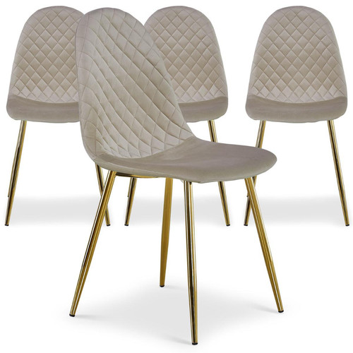 3S. x Home - Lot de 4 chaises matelassées Norway Velours Taupe - Chaise, tabouret, banc